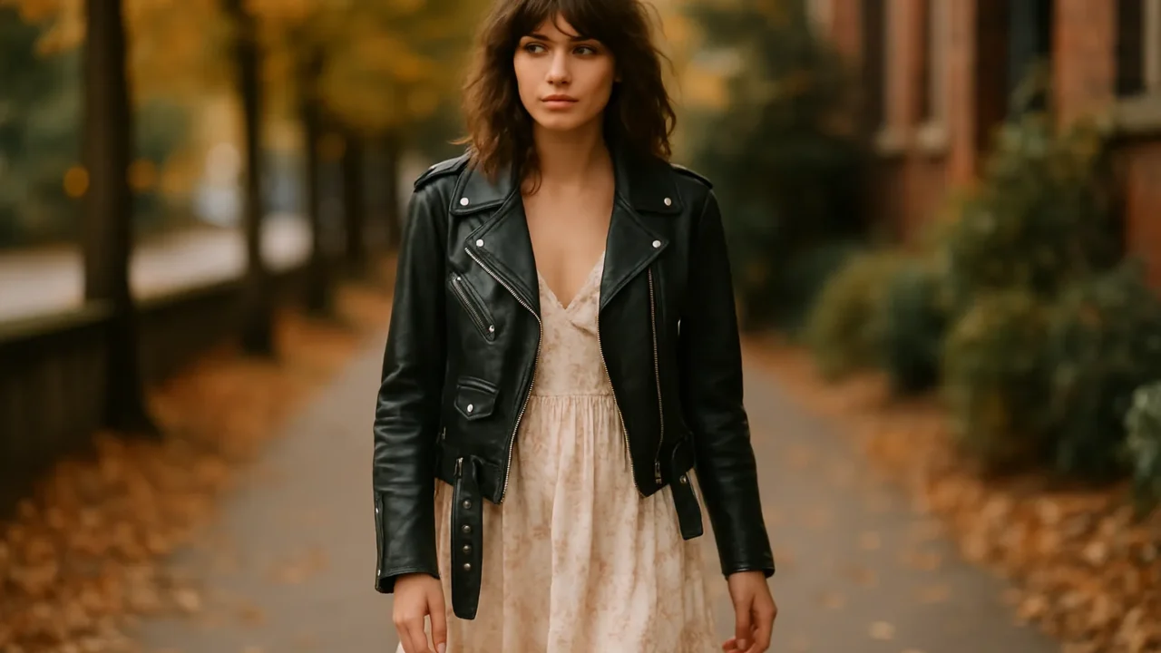 Giacca biker e vestito: 5 outfit autunno nello stile indie sleaze