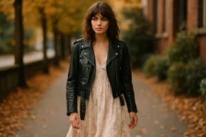 Giacca biker e vestito: 5 outfit autunno nello stile indie sleaze