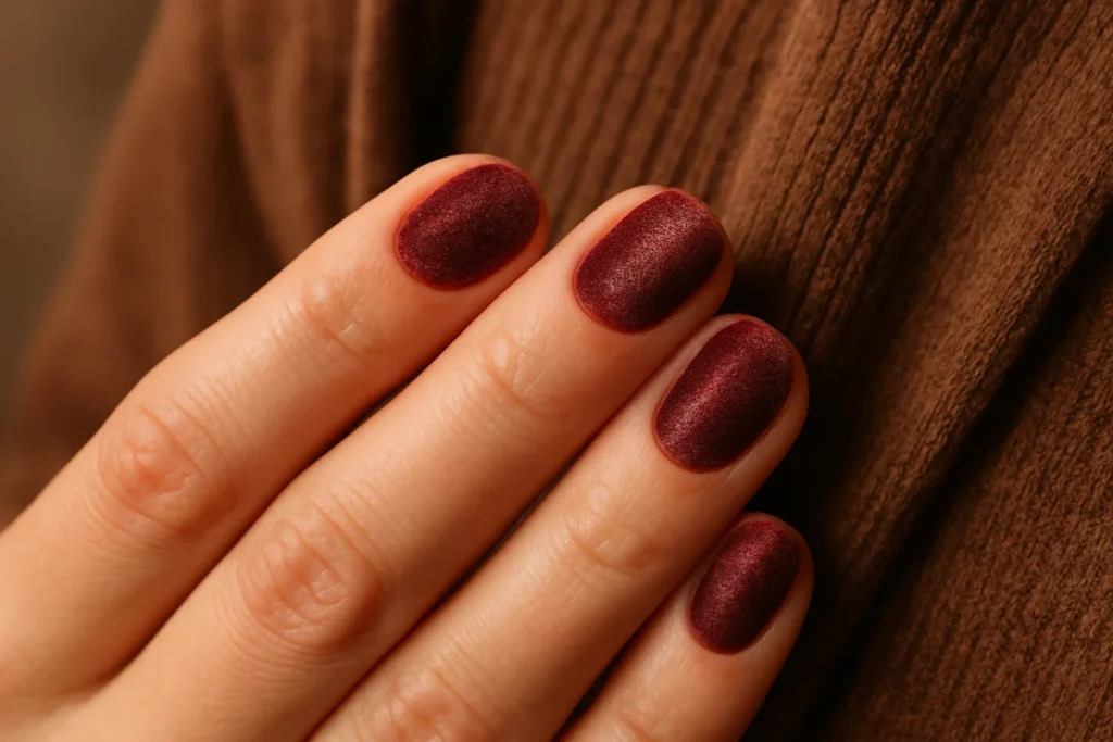 Unghie corte effetto velluto: la manicure lussuosa e sensuale dell'autunno 2026